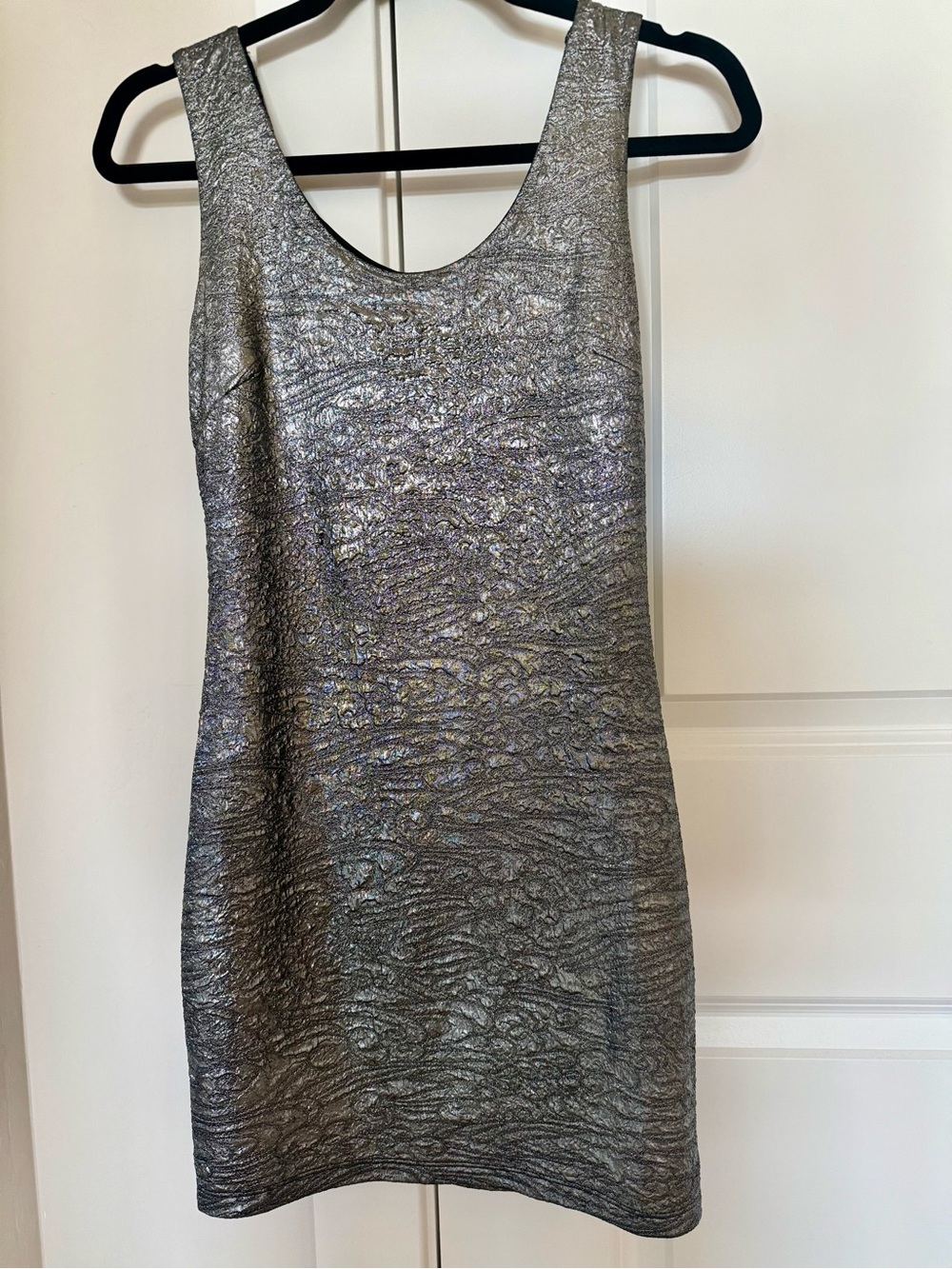Posh Metallic Silver Textured Mini Dress